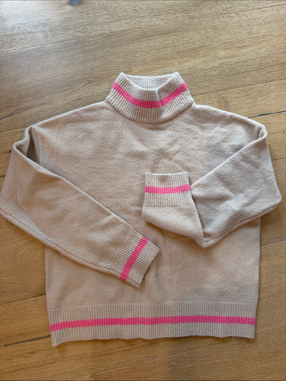 THML Light Pink / Cream Turtleneck Sweater with Pink Stripe Detail